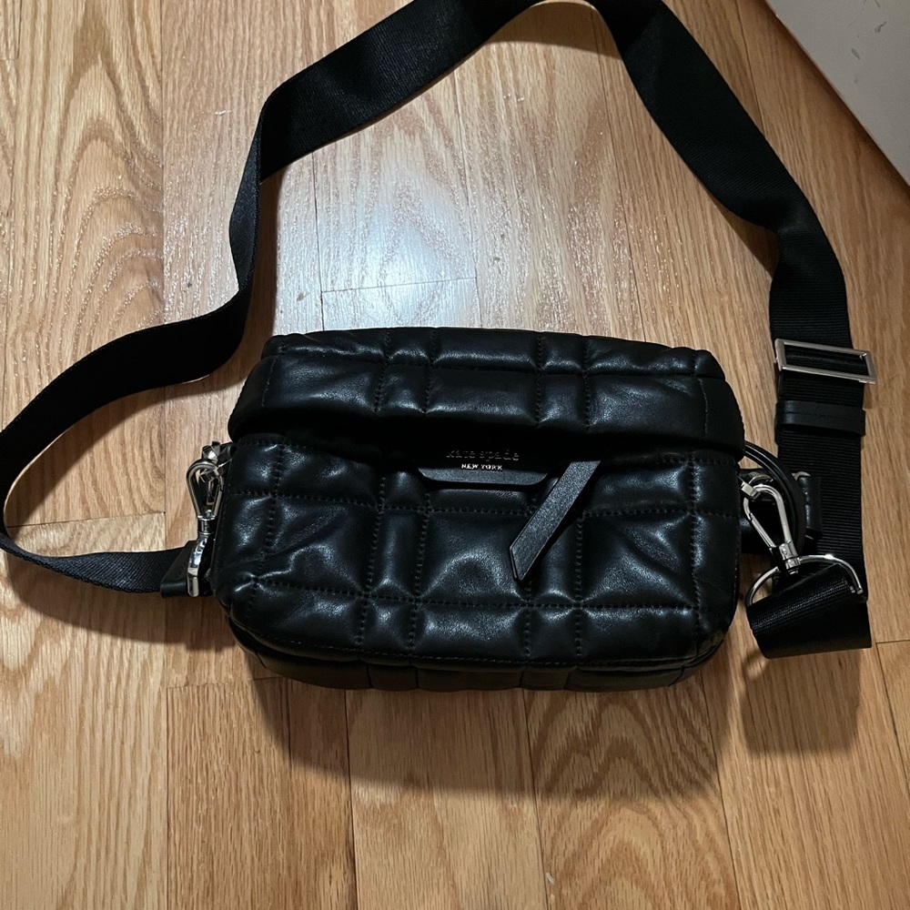 Kate Spade Black Quilted Crossbody with Silver Accents